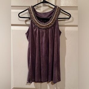 Embellished Purple Sleeveless Top Silky & Comfy